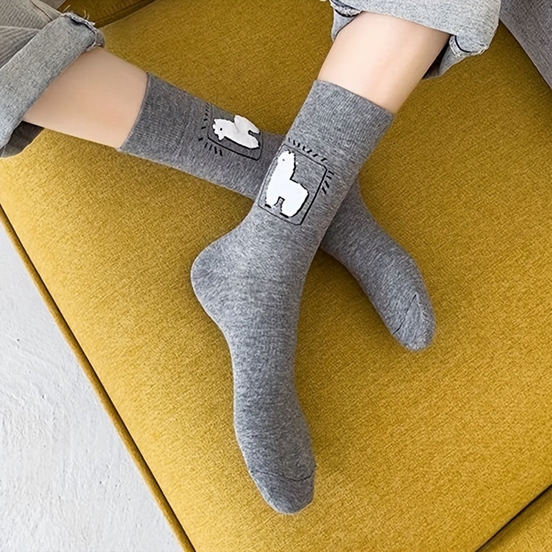3 Pairs Alpaca Print Socks Comfy Mid Tube Women's Stockings