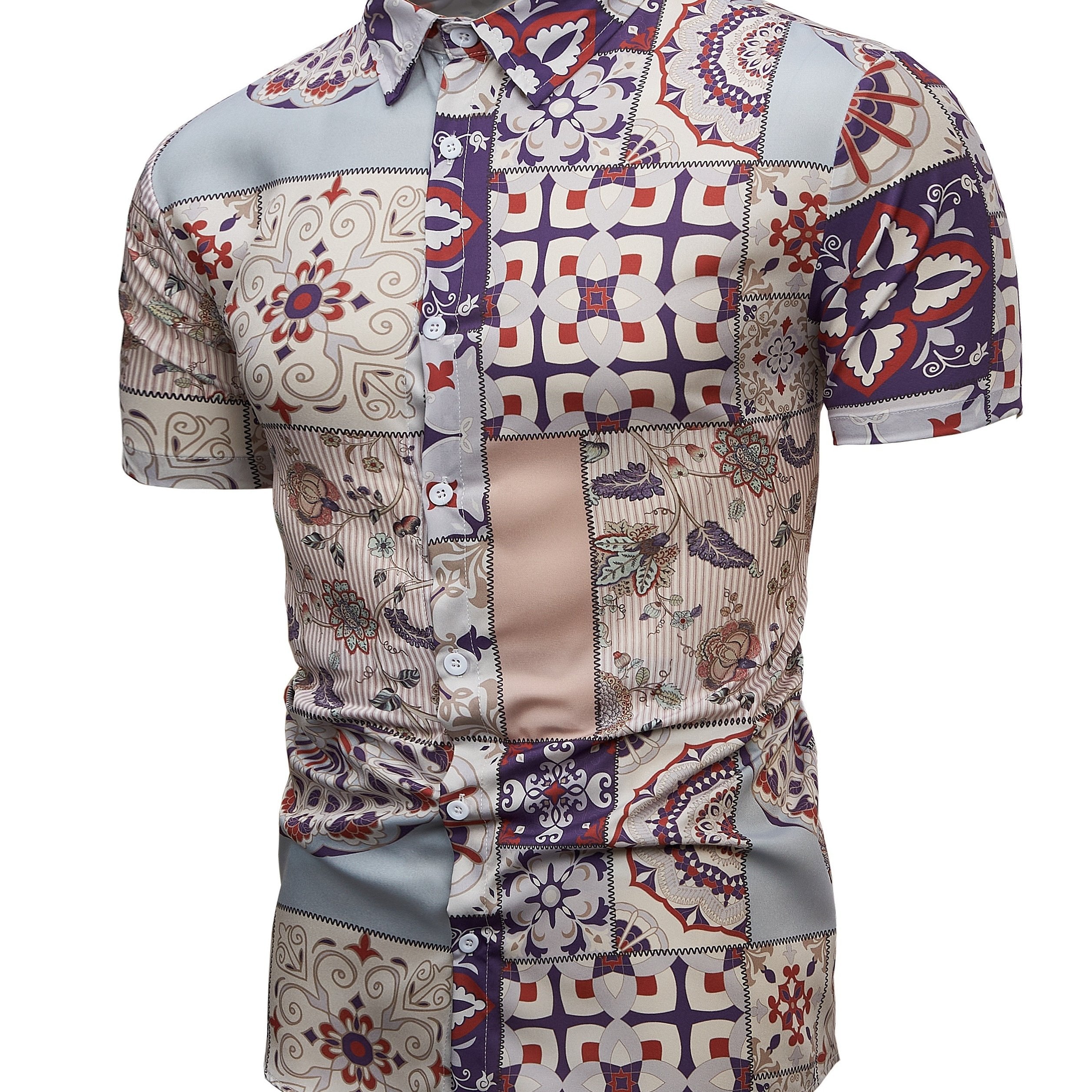 Boho Style Pattern Print Men s Casual Short Sleeve Shirt For Summer