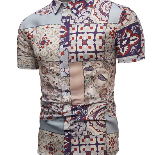 Boho Style Pattern Print Men s Casual Short Sleeve Shirt For Summer