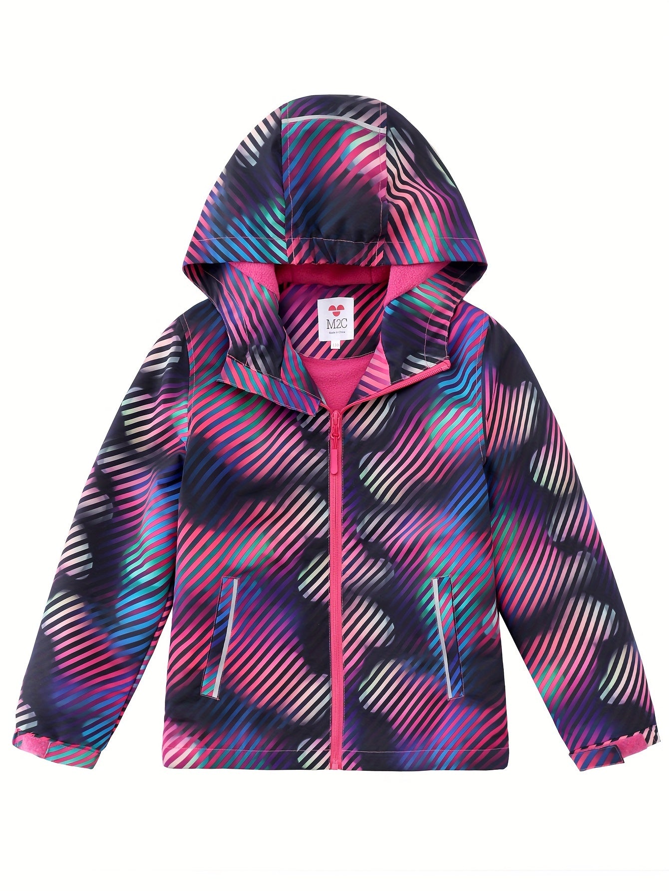 Girls Leopard Print Hooded Jacket Waterproof Windproof Fleece Lining