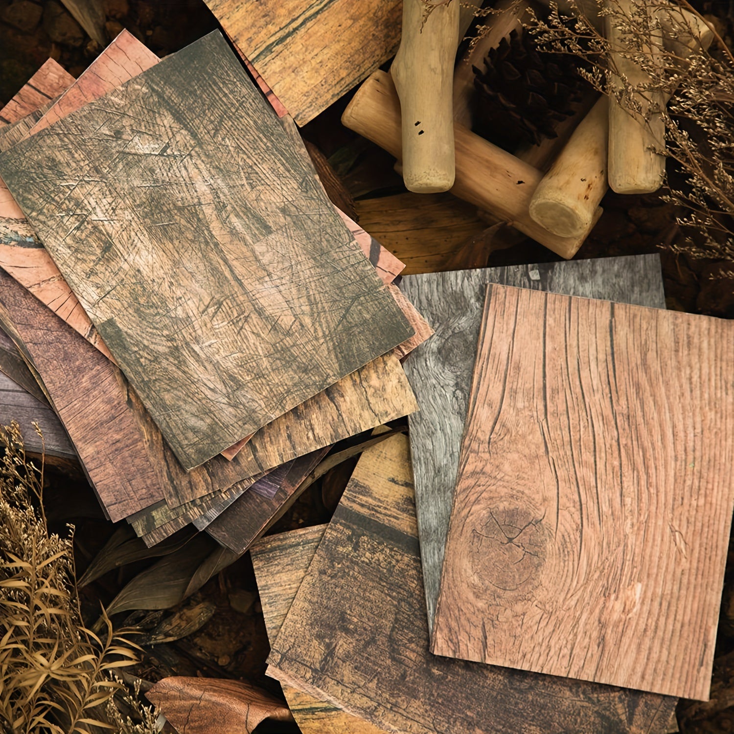 30 Sheets Vintage Scrapbooking Paper Wood Grain Series Retro Deco Paper