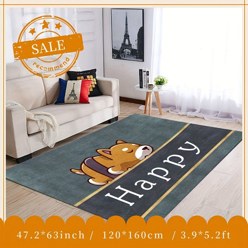 Dog Pattern Shaggy Area Rug Waterproof Throw Rugs