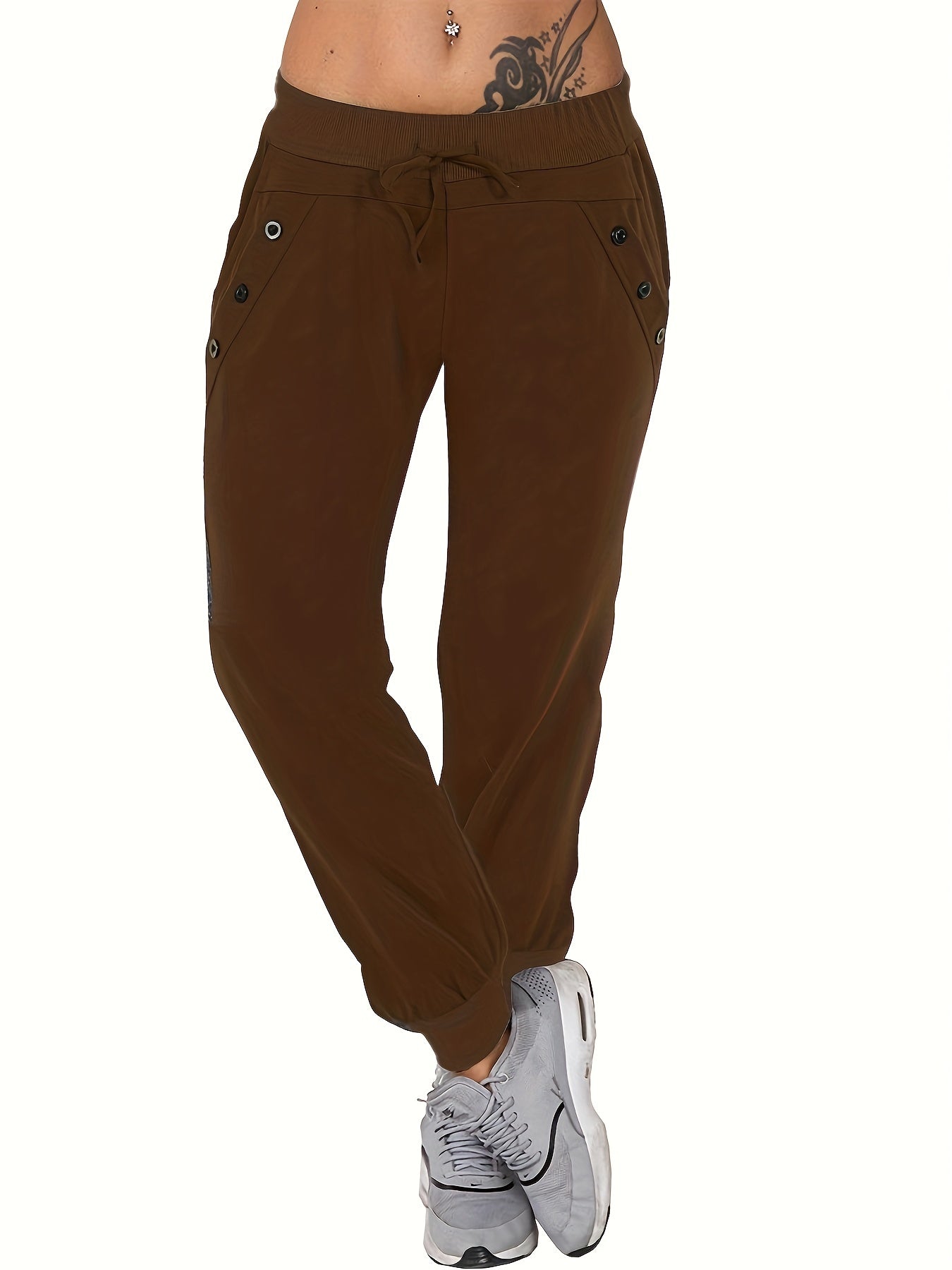 Tie Waist Jogger Pants with Pockets for Women