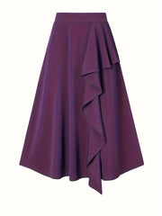 Solid High Waist Ruffled A Line Skirt