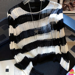Striped Crew Neck Sweater Long Sleeve for Women's Spring & Fall