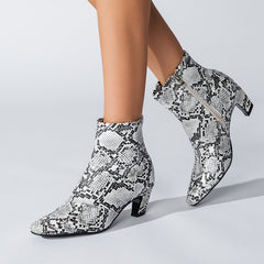 Women's Snakeskin Print Chunky Heeled Short Boots