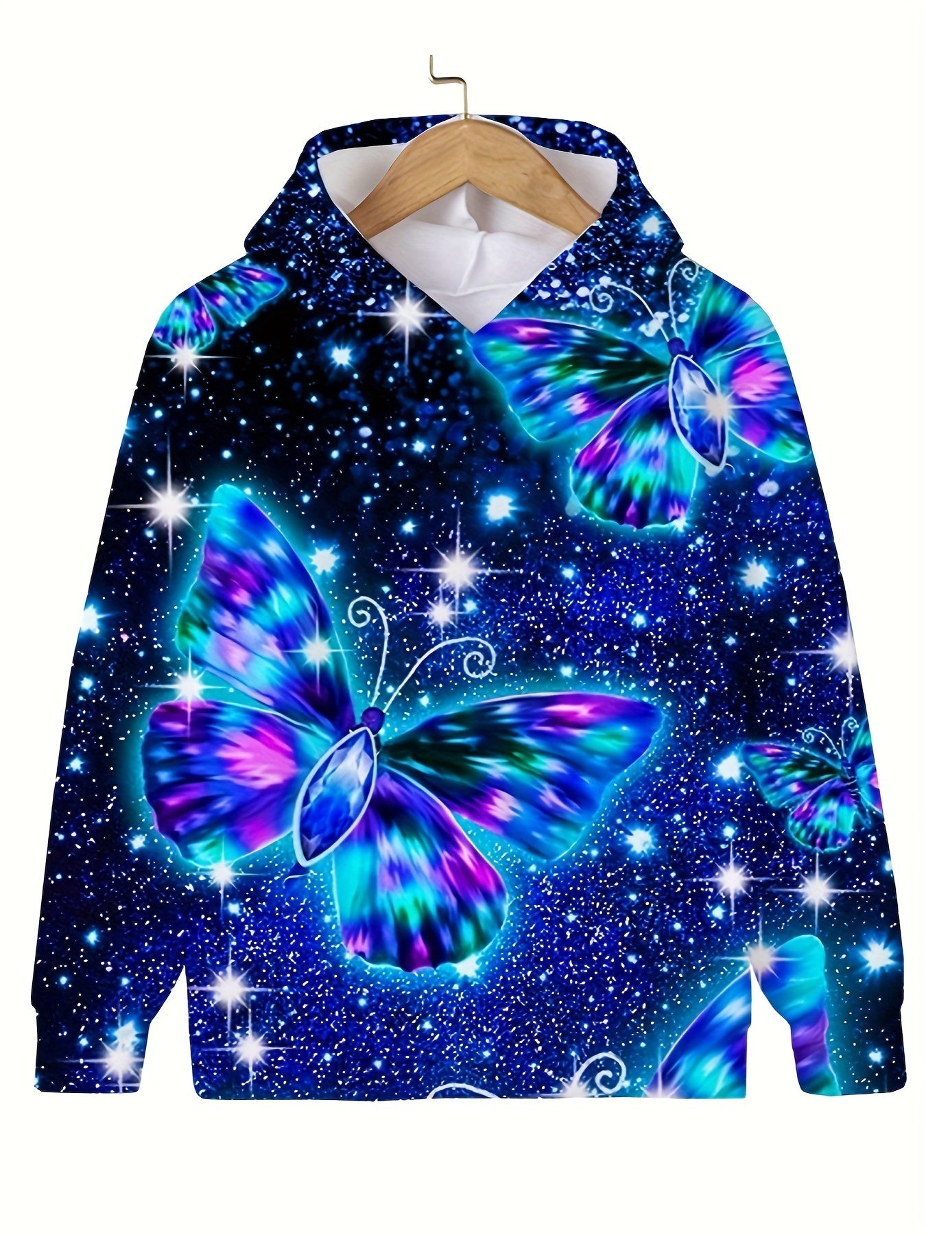Butterfly & Starry Night Long Sleeve Hoodie for Girls