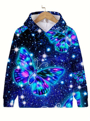 Butterfly & Starry Night Long Sleeve Hoodie for Girls