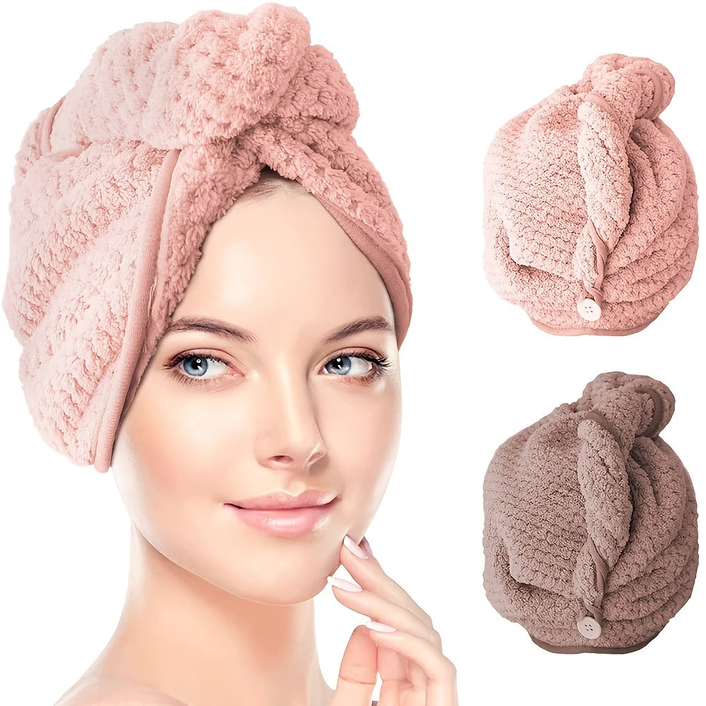 Microfiber Hair Towel with Button Soft and Absorbent Hair Drying Towel