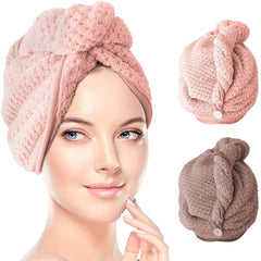 Microfiber Hair Towel with Button Soft and Absorbent Hair Drying Towel