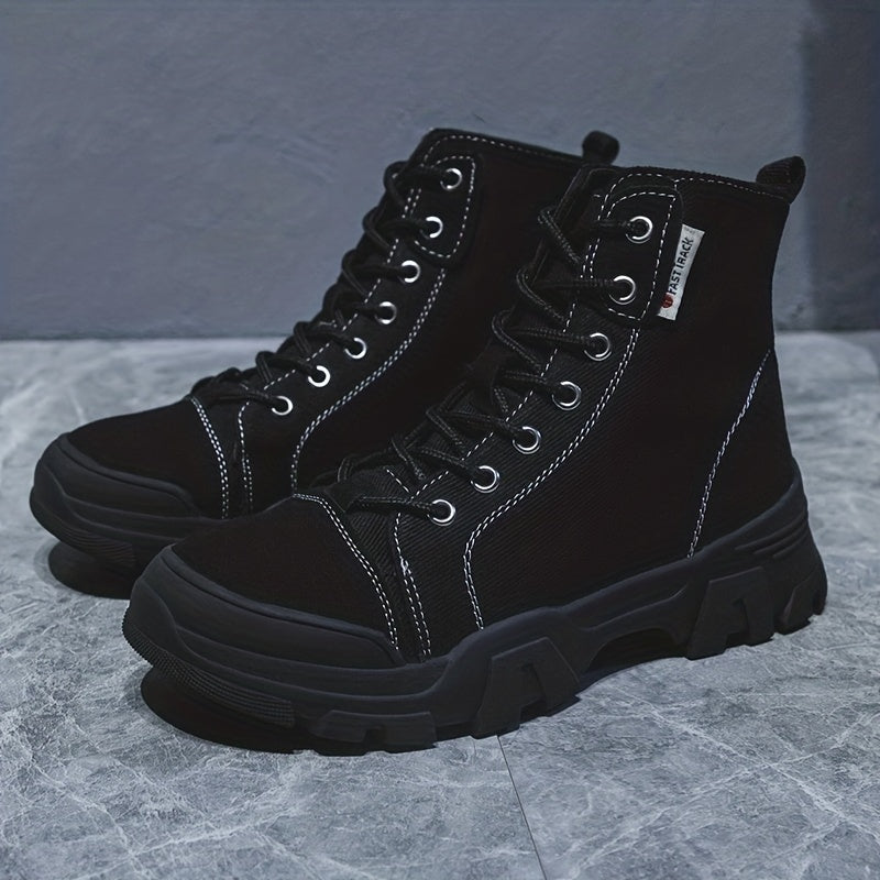 Women's Platform Combat Boots Lace Up Canvas Short Boots