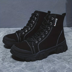 Women's Platform Combat Boots Lace Up Canvas Short Boots