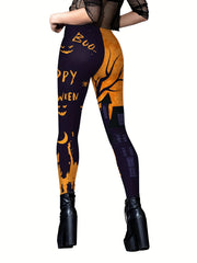 Halloween Print Skinny Leggings Elastic Waist Women's Clothing