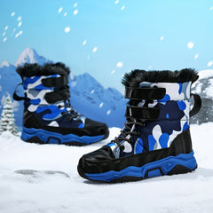 Boy's High Top Snow Boots Cozy Non-slip Warm Outdoor Hiking Shoes