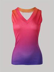 Gradient Ribbed Tank Top V Neck Sleeveless Summer Top