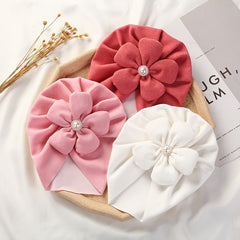 Newborn Toddler Pearl Flower Beanie Head Wrap Hat Solid Turban Headband