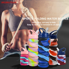 Mumutan Silicone Collapsible Water Bottle 16oz Expandable Straw Leak Proof