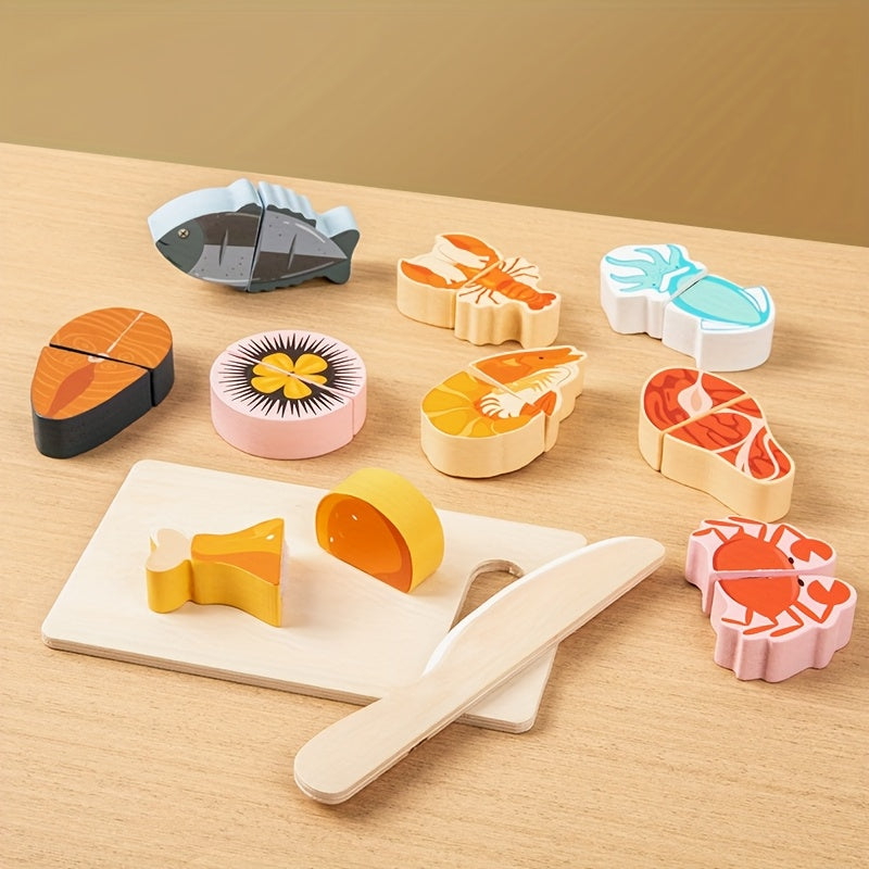 Wooden Pretend Play Kitchen Toy Food Cutting Game Sensory Development