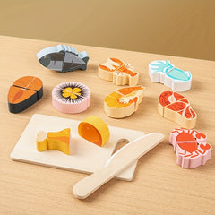 Wooden Pretend Play Kitchen Toy Food Cutting Game Sensory Development
