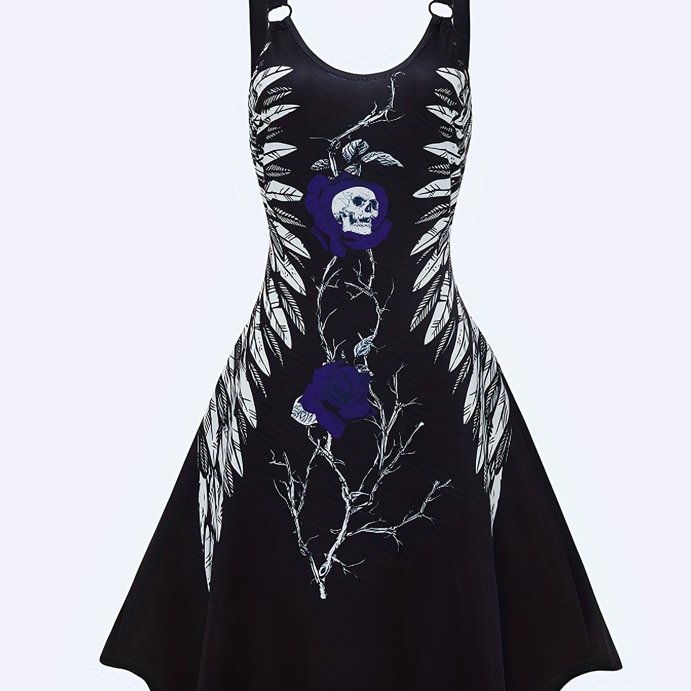Skull Print Backless Dress Casual Sleeveless Women's Clothing