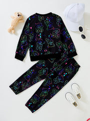 Toddler Boy's Bear Pattern Outfit 2pcs Sweatshirt & Sweatpants Set