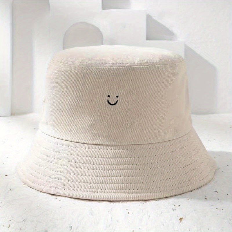 Smiling Face Bucket Hat Embroidery Fisherman Cap Unisex Couple Basin Hats