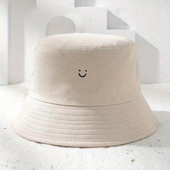 Smiling Face Bucket Hat Embroidery Fisherman Cap Unisex Couple Basin Hats