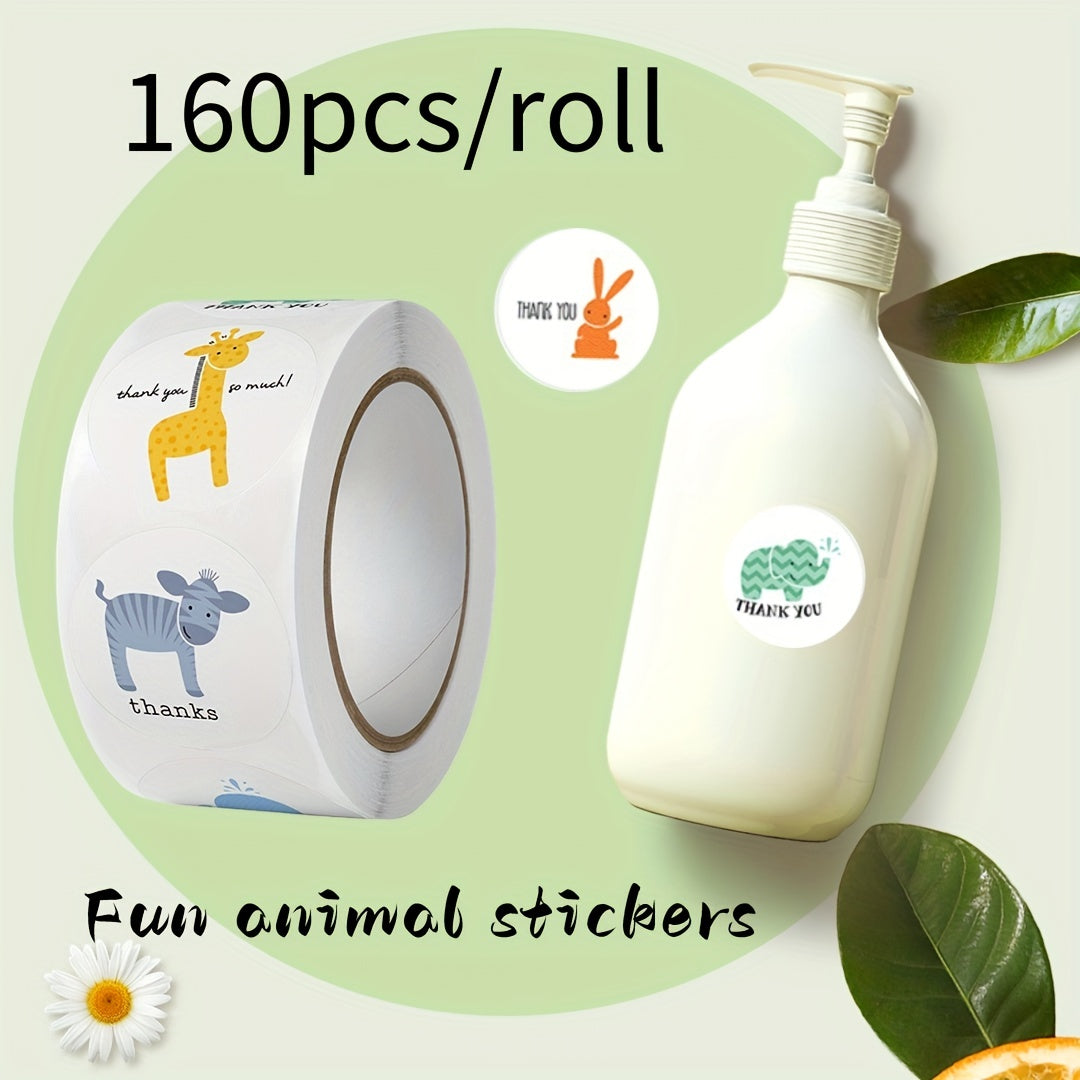 160pcs Animal Thank You Stickers Turtle Bunny Patterns Children's Reward