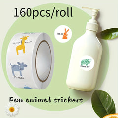 160pcs Animal Thank You Stickers Turtle Bunny Patterns Children's Reward