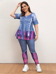 Denim Print Peplum Top & Leggings Set