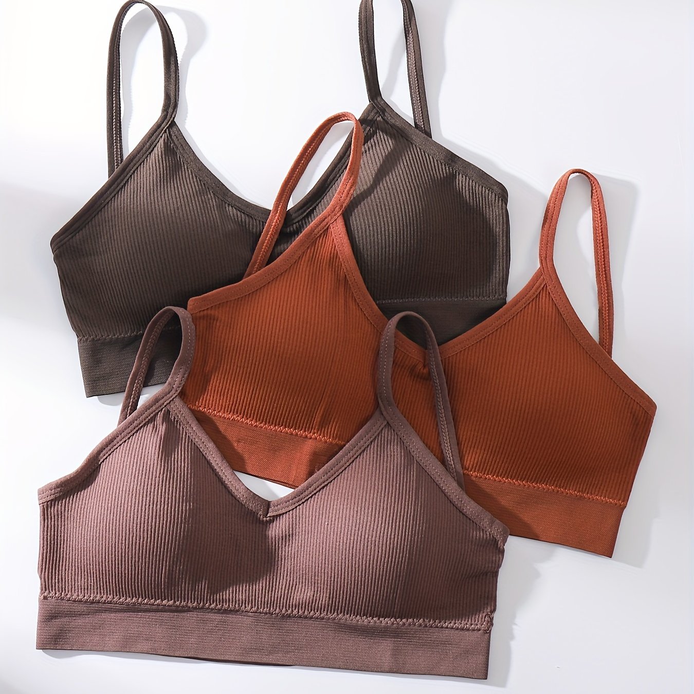 Solid Ribbed Cami Tops V Neck Sports Crop Top Women's Lingerie & Underwear