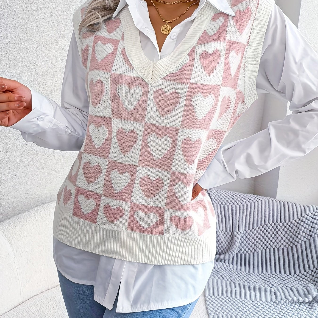 Sleeveless V-Neck Sweater Vest Loose Knit Casual Fall Winter