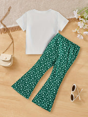 Girl's 2pcs T-shirt & Flared Pants Set Anime Sunglasses Girl SWEETIE Print