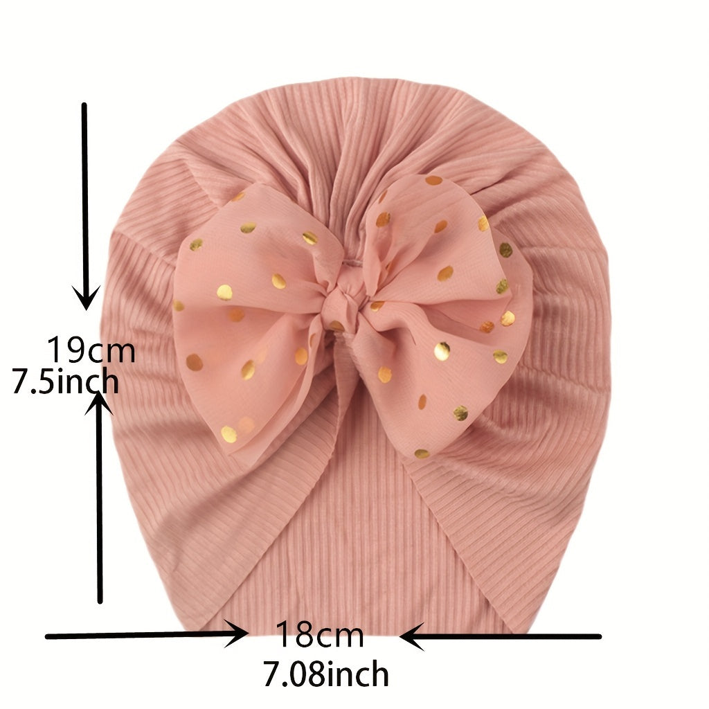 Polka Dot Print Turban Headwarp Bow Knotted Hat for Newborn Infant