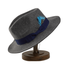 Wool Fedora Hat with Bow Band and Feathers Wide Brim Felt Hat