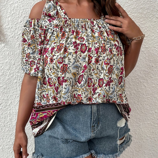 Boho Blouse Women's Plus Colorblock Floral Print