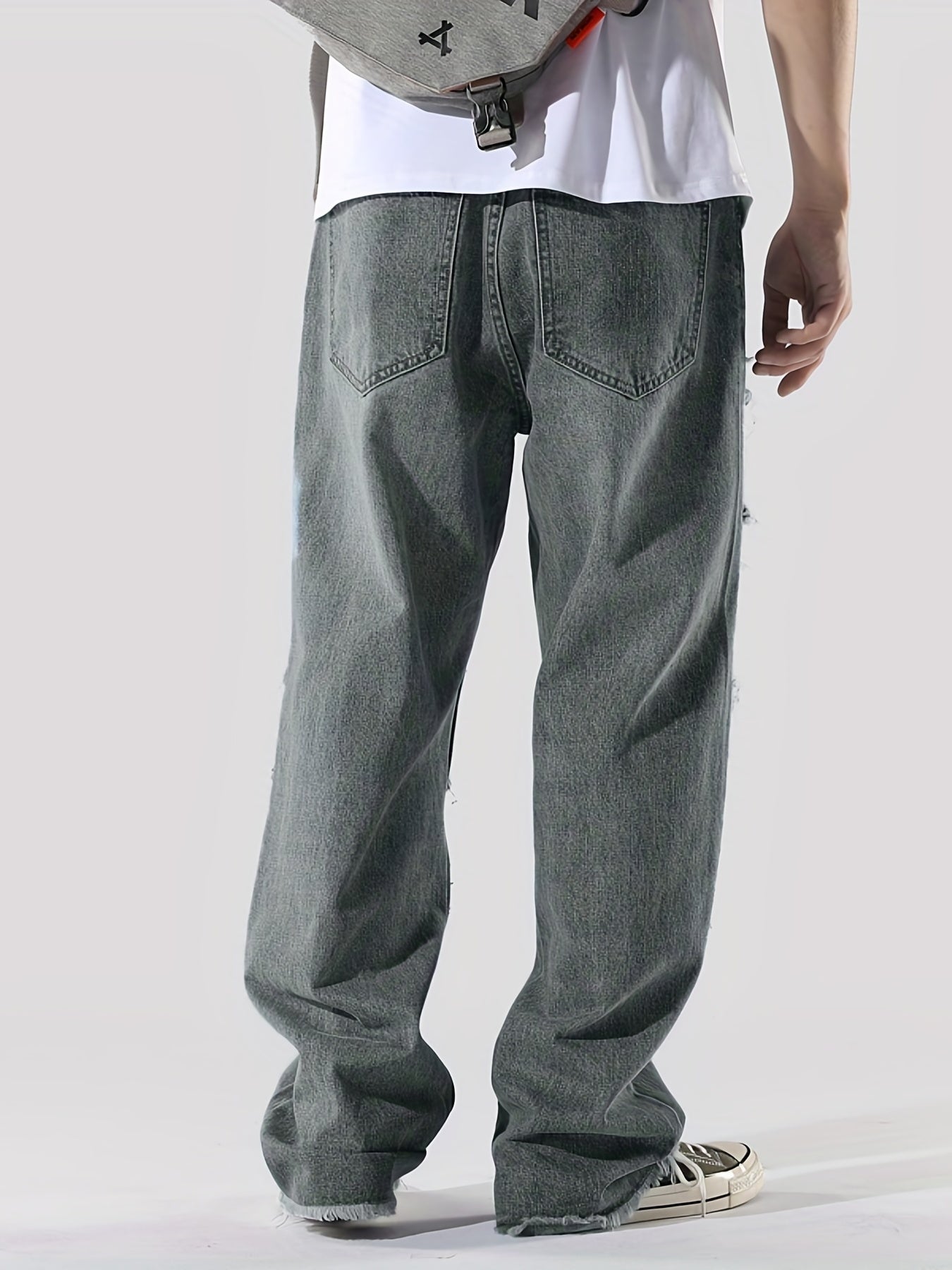 Men's Vintage Ripped Denim Jeans Straight Leg