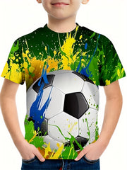 Boy's Splatter & Football Graphic T shirt Casual 3D Print Tee Kid's Clothing