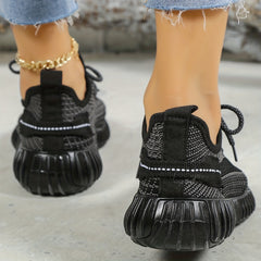 Women's Knitted Sports Shoes Lace Up Low Top Running Shoes