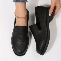 Lychee Pattern Loafers Chunky Heel Shoes Faux Leather