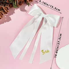 Pink Bridal Bow Hair Clip Ribbon Bride Hair Accessory