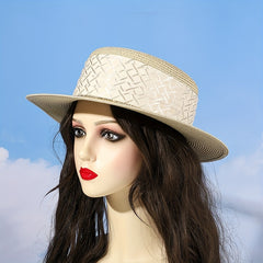 Vintage French Style Straw Jazz Hat Solid Flat Top Fedora Cap