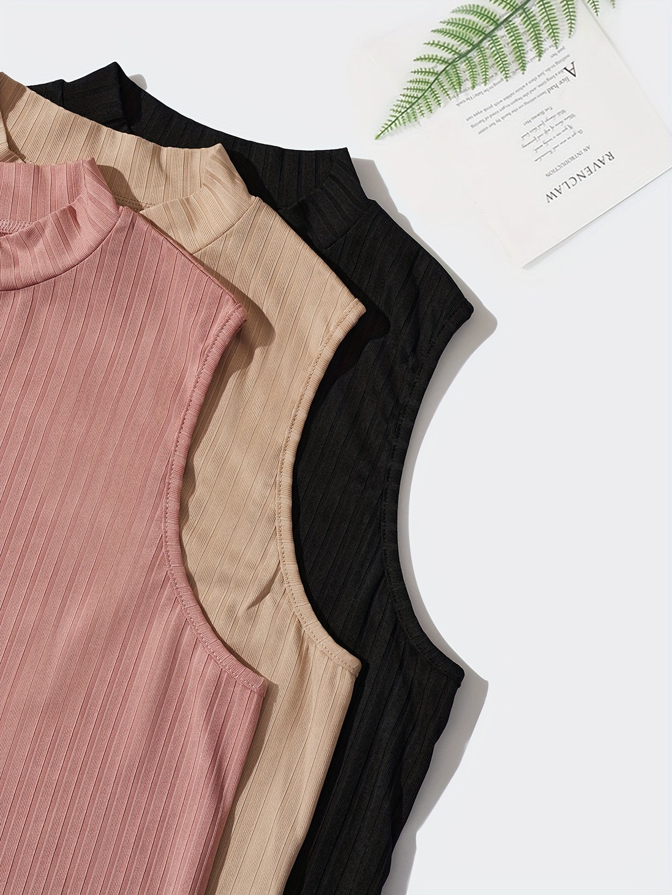 3-Pack Plus Size Ribbed Mock Neck Tank Set