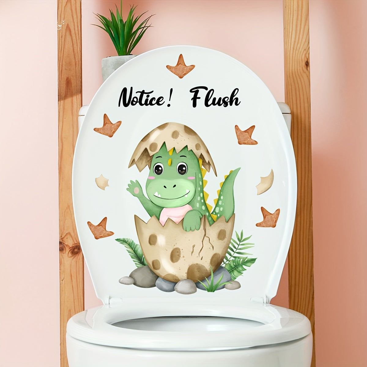 English Flush Cartoon Dinosaur Wall Sticker Bathroom Decoration
