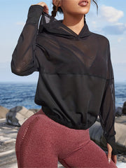 Sheer Mesh Long Sleeve Hooded Jacket for Women
