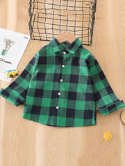 Boys Plaid Long Sleeve Shirt Fall Blouse