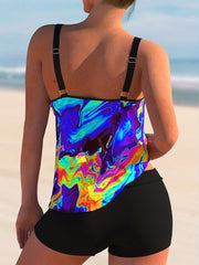 Tie Dye Tankini Set Round Neck Cami Top & Shorts Swimsuit Two Piece