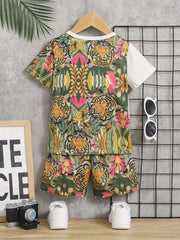 Boys Tiger Graphic T shirt & Shorts Set for Summer