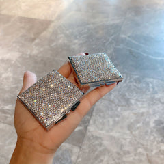 Rhinestone Decor Makeup Mirror Double Side Folding Square Mini Vanity Mirror