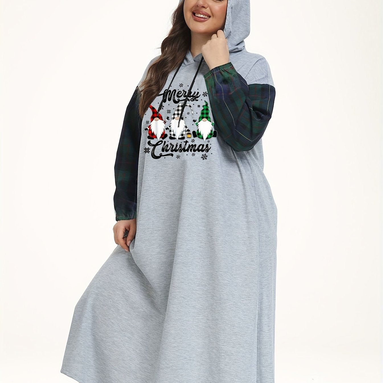 Christmas Plaid Gnomes Hooded Nightdress